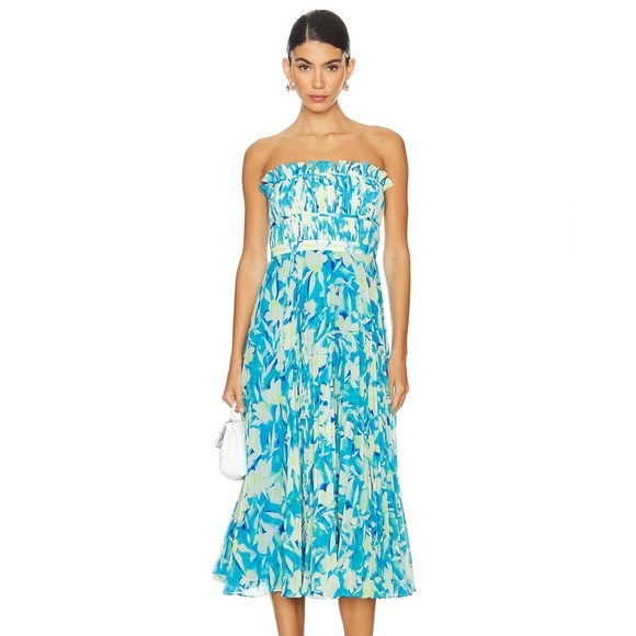 NWT AMUR Scottie Floral Pleated Strapless Midi Dress - True Blue Pansy - size 2 - Picture 8 of 9